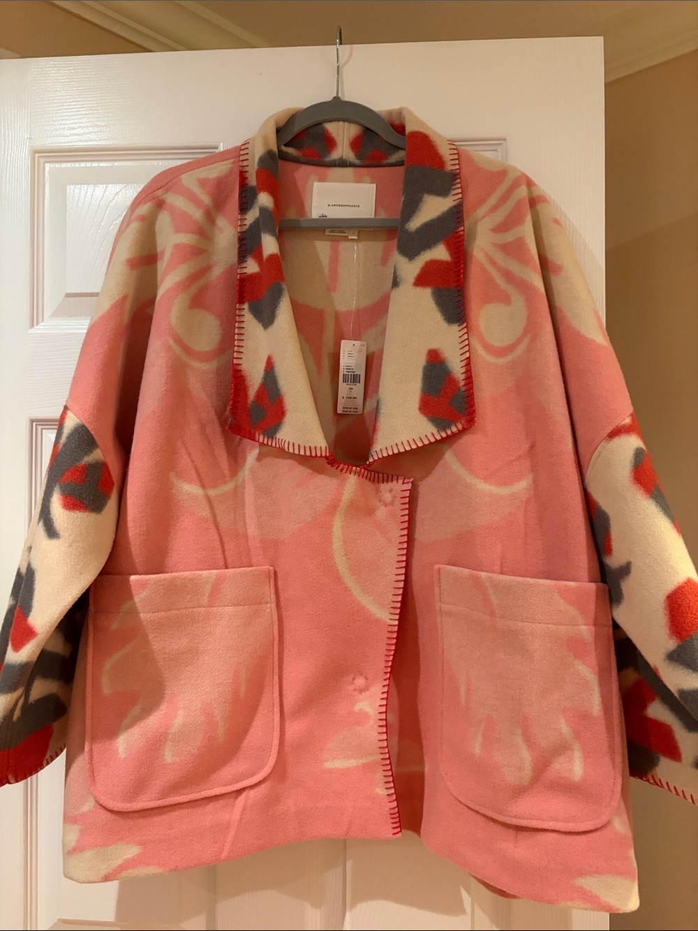 Wool Blend Pink Patterned Open/Closed Front Coat